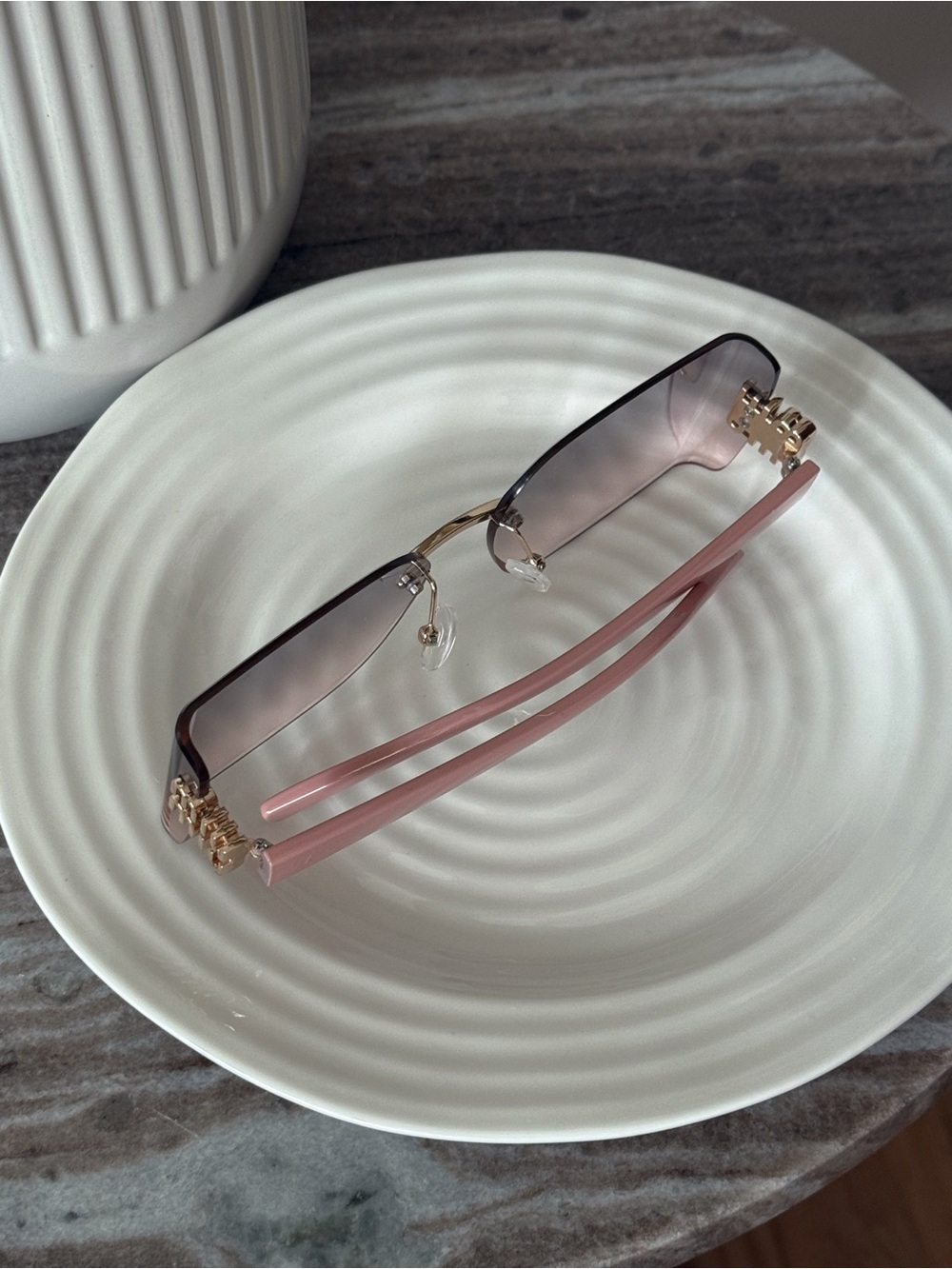 Pink Gradient Rimless Shield Sunglasses - Picture 3 of 5